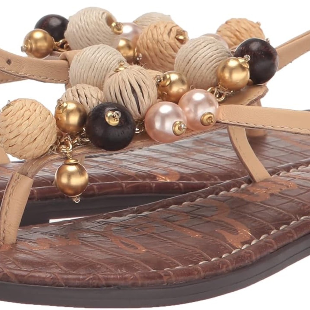 Sam Edelman Beaded Tan and Gold Embellished Sandals